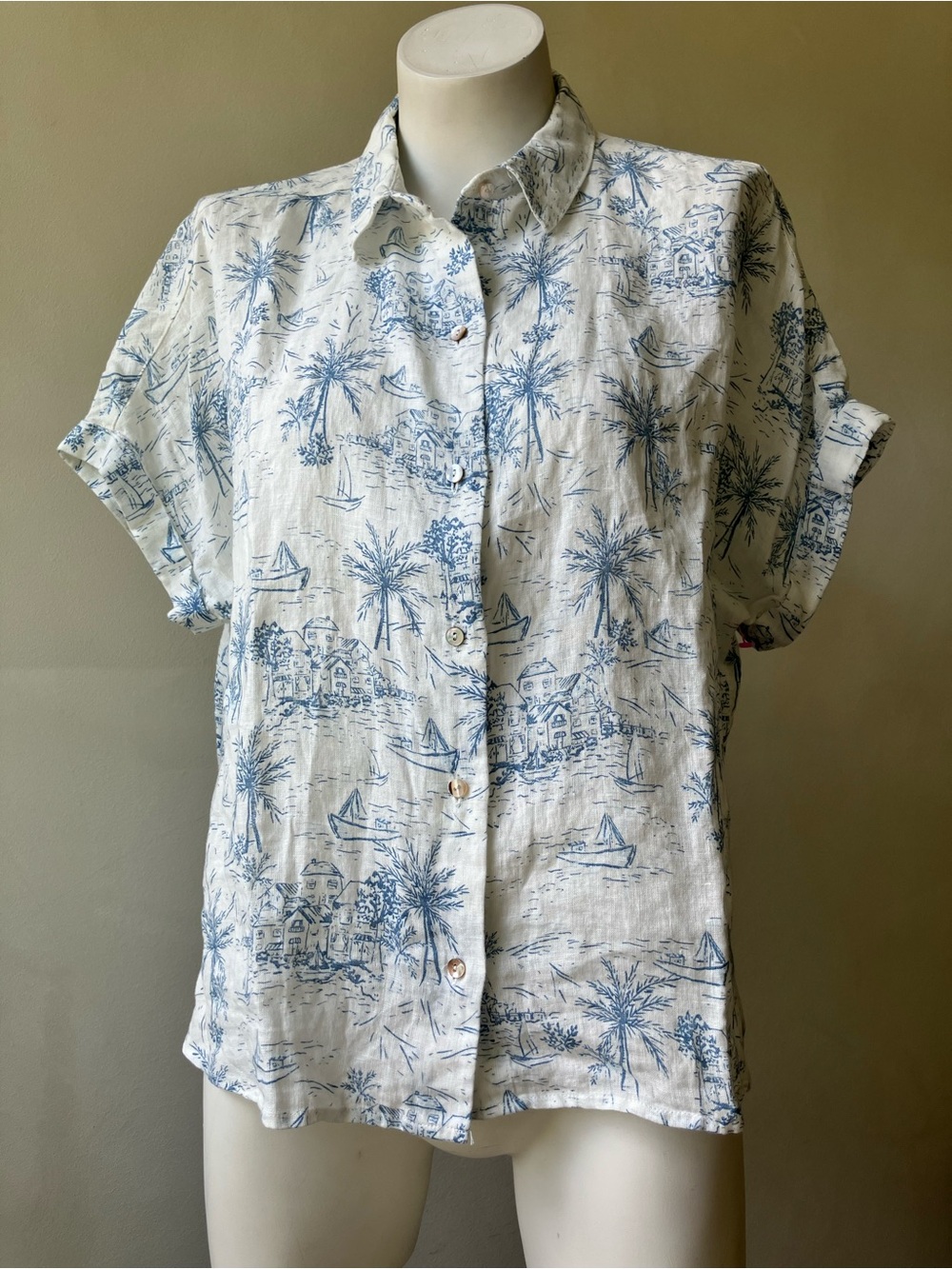 Martha Stewart Collection | Linen Toile Print Coastal Camp Shirt